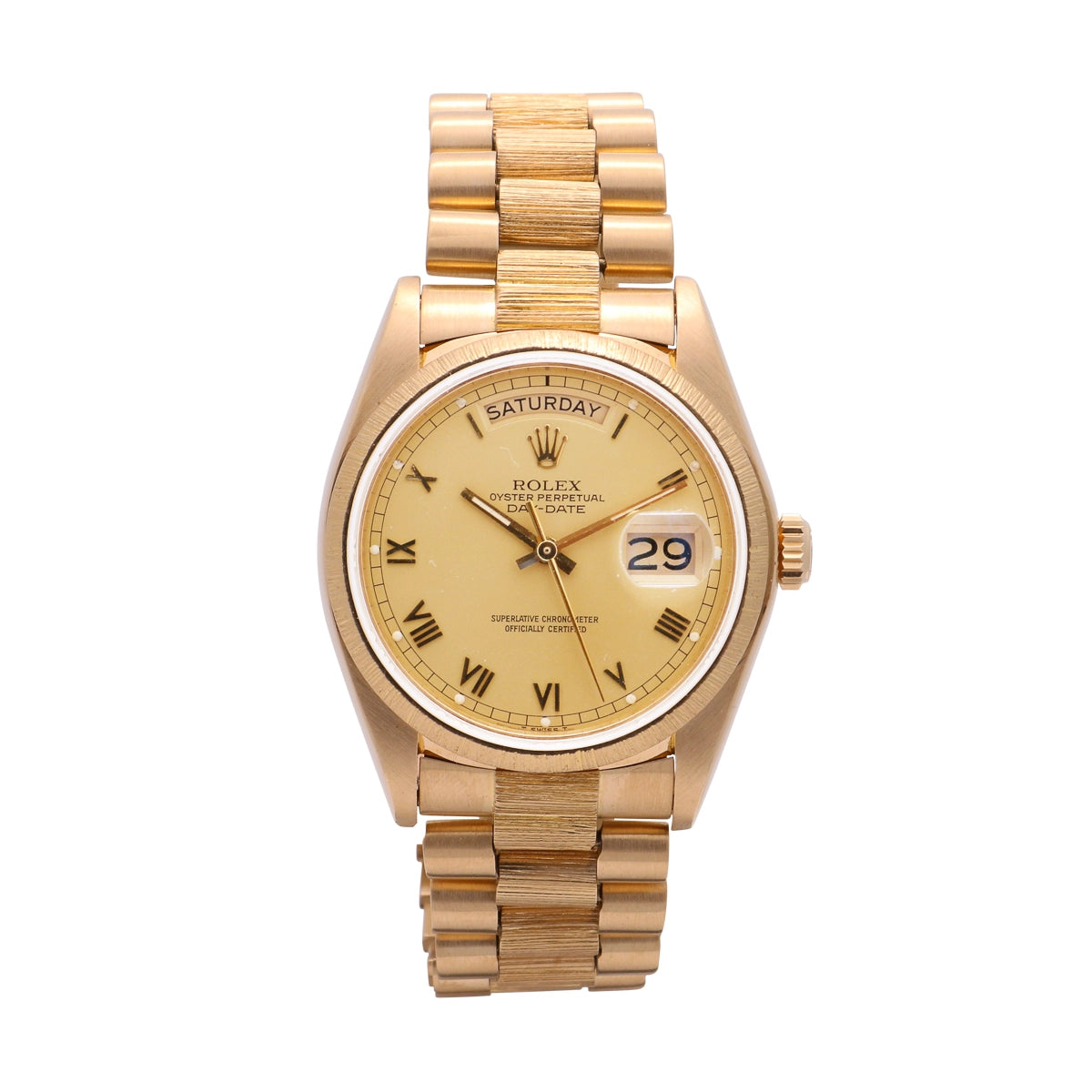 Rolex Day-Date 36 Watch 18K Yellow Gold Champagne Roman Dial