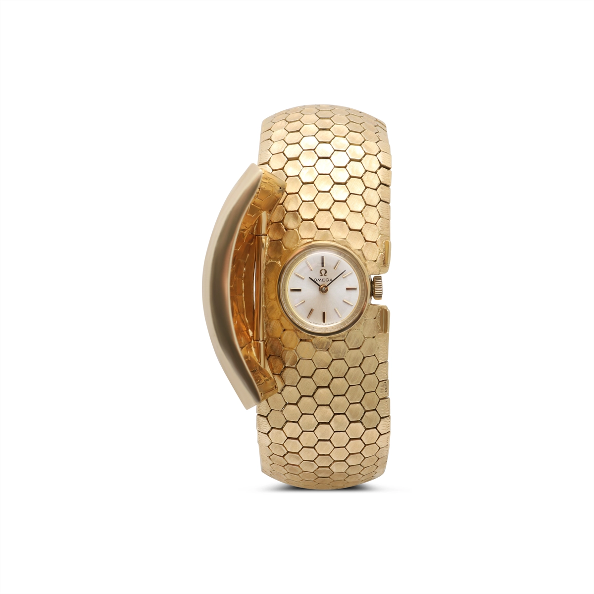 Omega Ladies 18k Solid Yellow Gold Concealed Bracelet Honeycomb Watch   Meierotto Jewelers