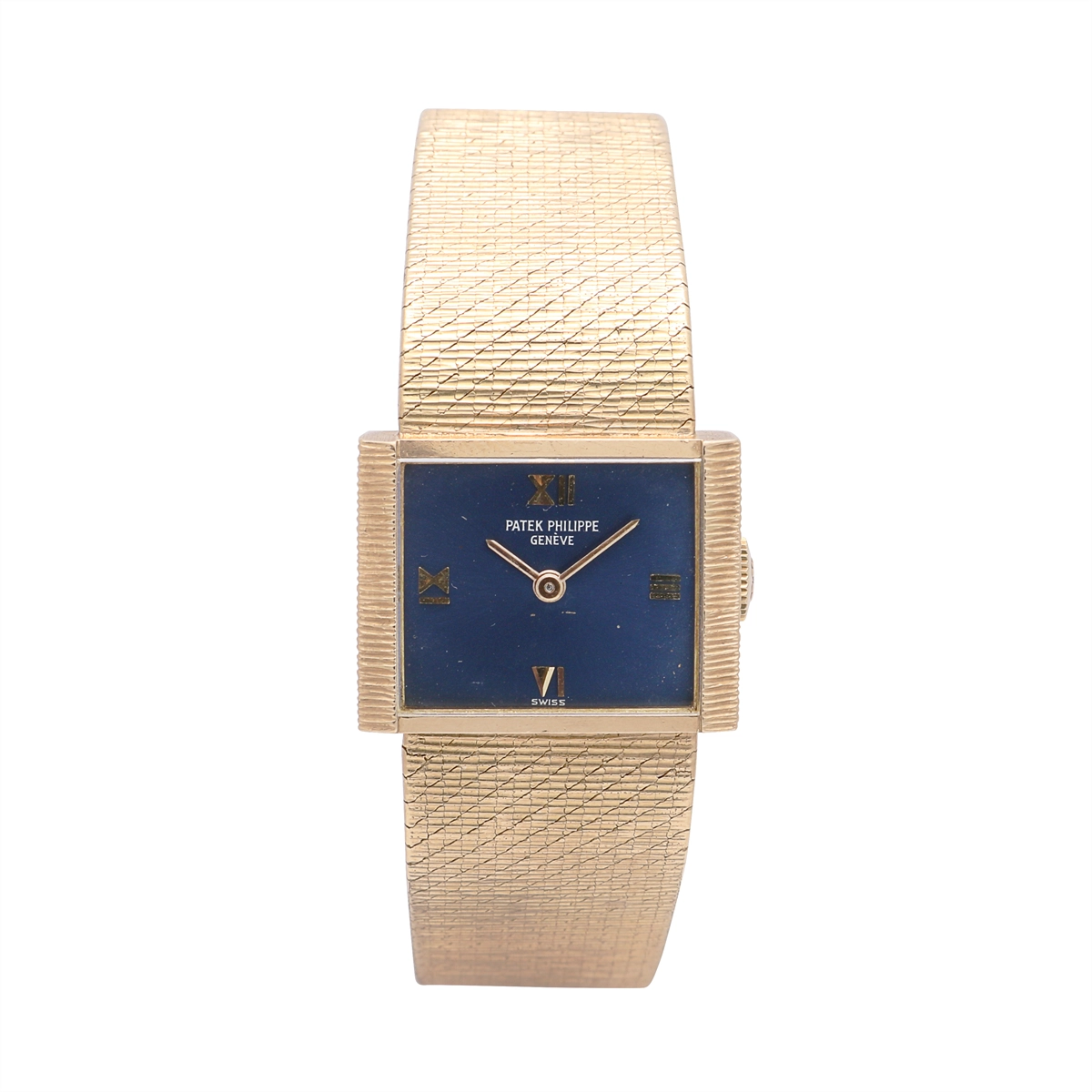 Patek Philippe 正規ディーラー純正ルーペ Patek Philippe 3322 Ladies 18K Yellow Gold Square Blue Dial 20.5mm