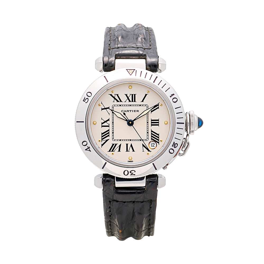 Cartier Pasha de Cartier Stainless Steel Ivory Roman 36mm Automatic  (Preowned)