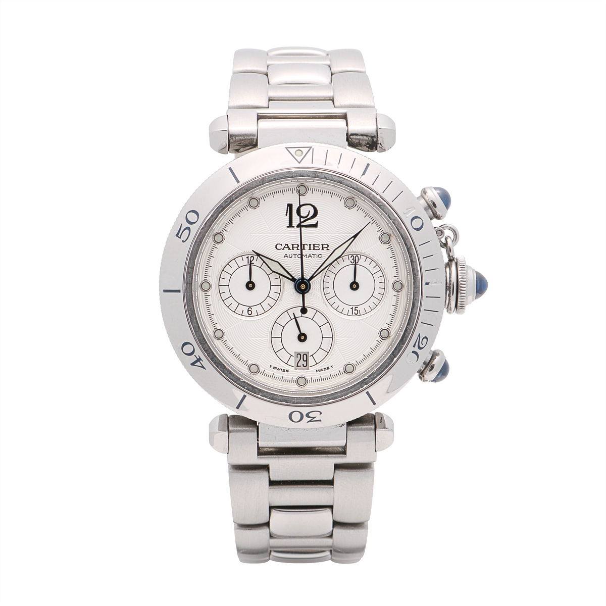 Cartier Pasha Chronograph Stainless Steel Silver Dial 38mm