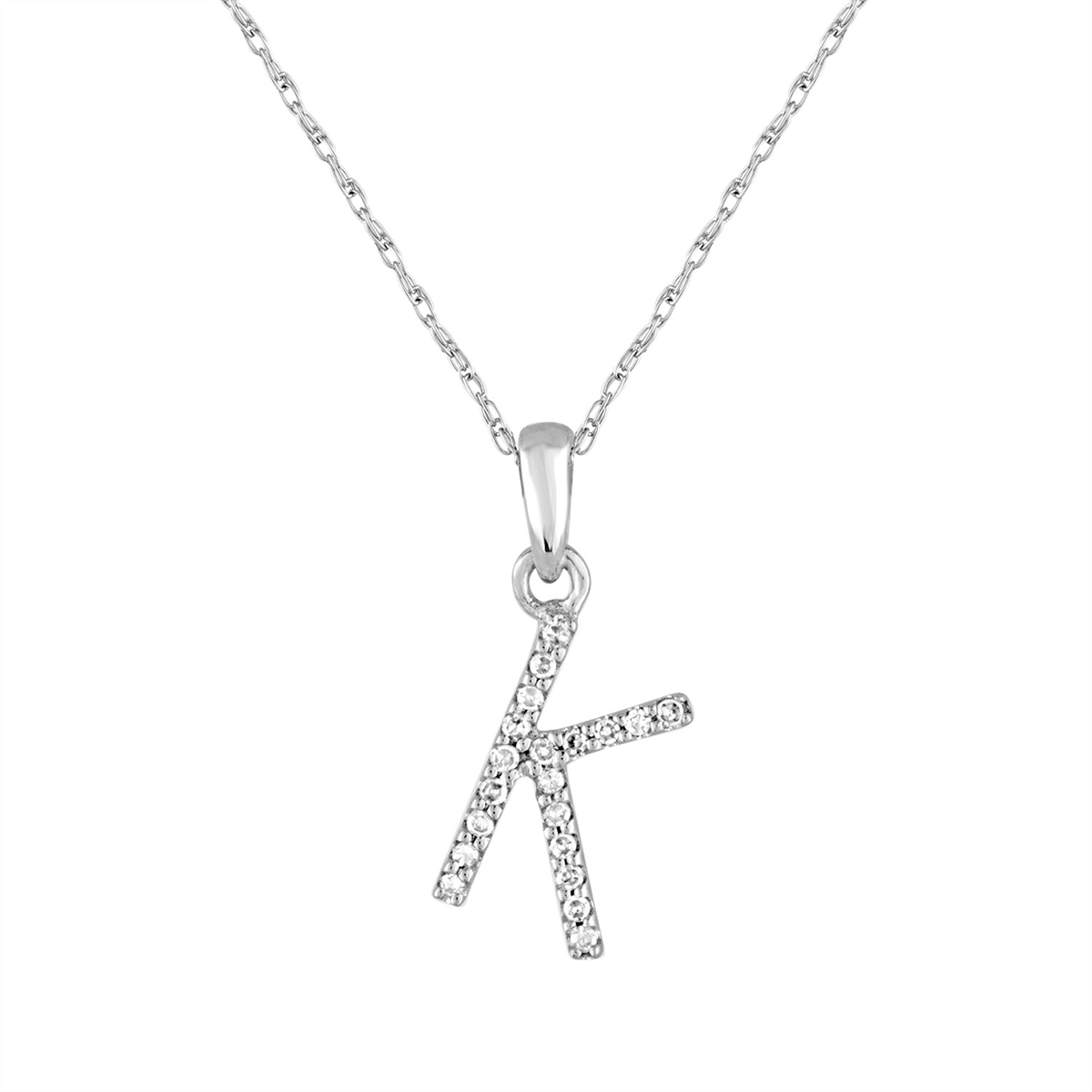 10k White Gold Diamond Initial "K" Pendant Necklace - Dainty, 20" Chain, Personalized Letter Jewelry