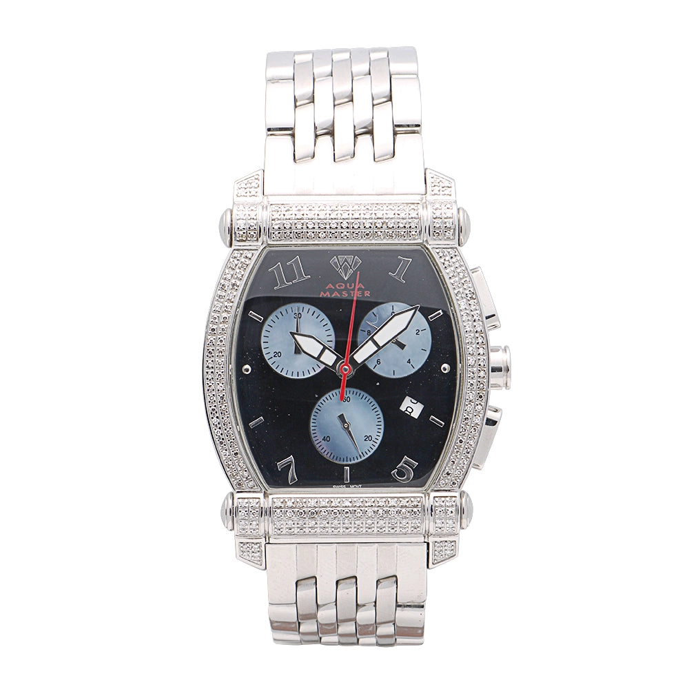 Aquamaster Steel Black Dial Diamonds Quartz (Chronograph Not  display picture 1