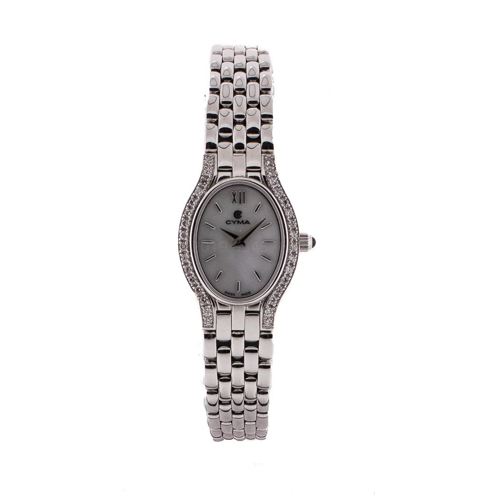 Cyma Ladies' Watch 14K White Gold MOP Dial Diamond Bezel 19mm  (FINAL SALE) (SOLD AS IS)