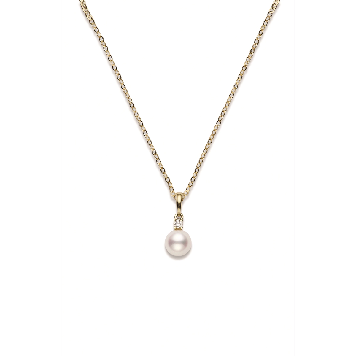 Mikimoto 18K Yellow Gold Pearl & Diamond Pendant Necklace