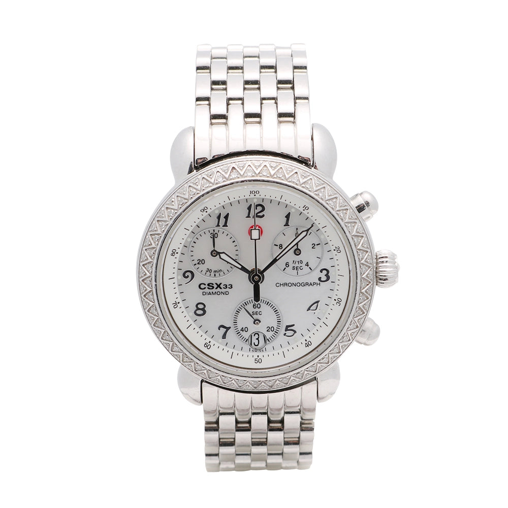 Michele CSX Stainless Steel MOP Dial Diamond Bezel Chronograph Michele CSX Stainless Steel MOP Dial Diamond Bezel Chronograph