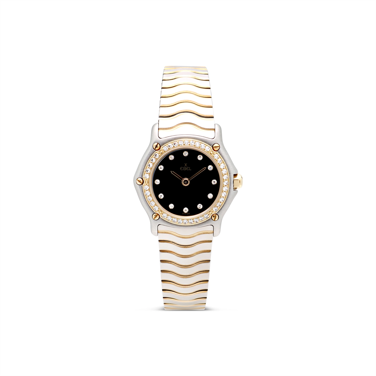 Ebel Classic Wave SS/YG Black Dial Diamonds 23mm Quartz (Preowned