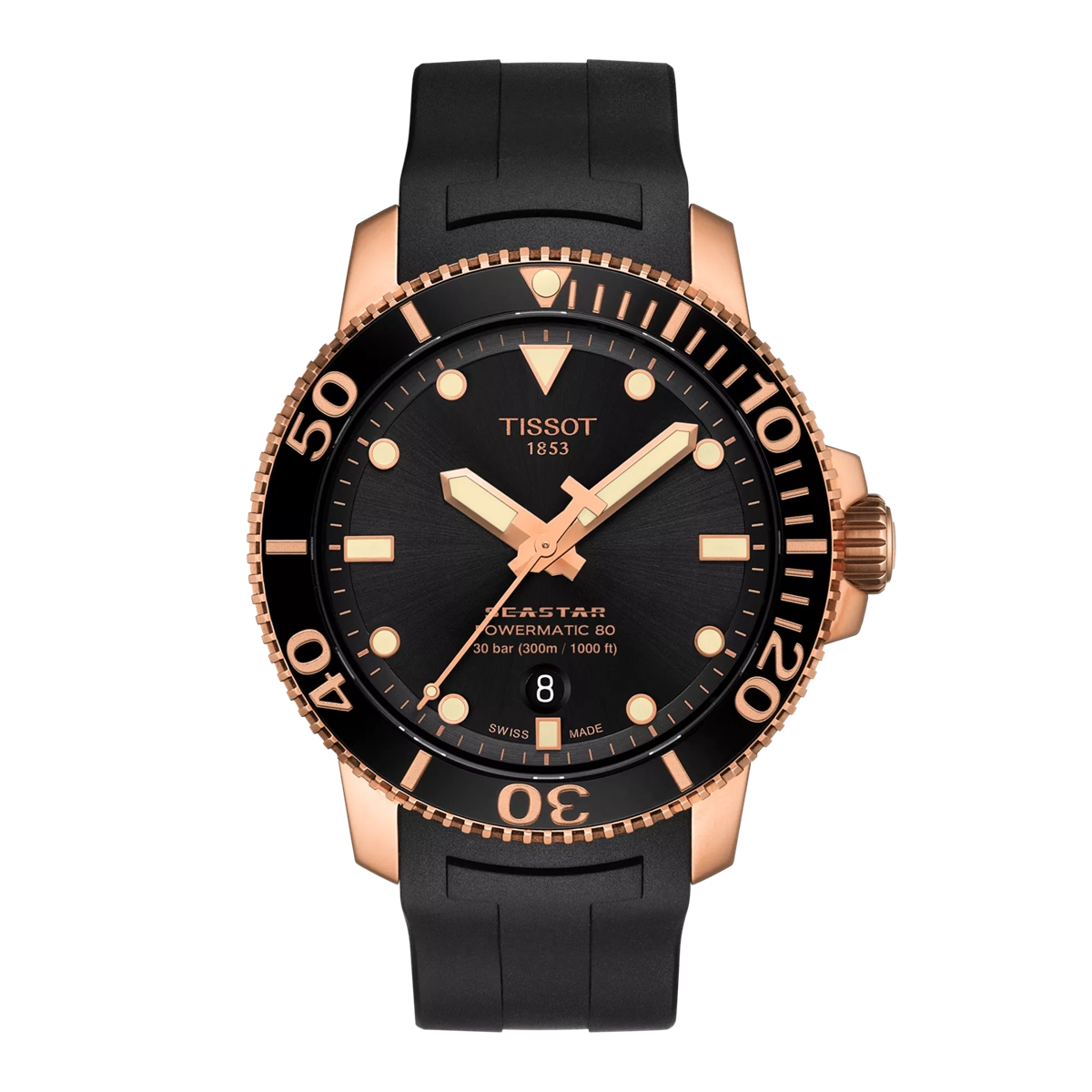 TISSOT SEASTAR 腕時計 ブラック/シルバー/ピンクゴールド Tissot Seastar 1000 Powermatic 80 Rose PVD 43mm – Meierotto Jewelers