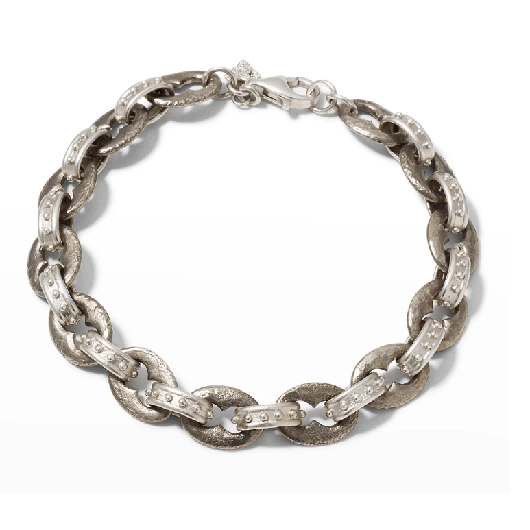 Armenta Mens New World Blackened Sterling Silver Textured Link Bracele