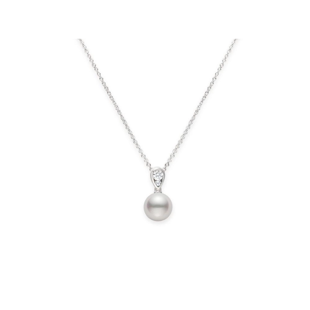 Mikimoto 18K White Gold Cultured Pearl and Diamond Necklace