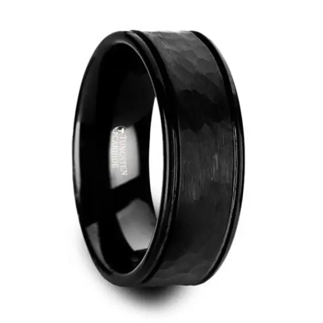 Hammered Black Tungsten 8mm Band Meierotto Jewelers