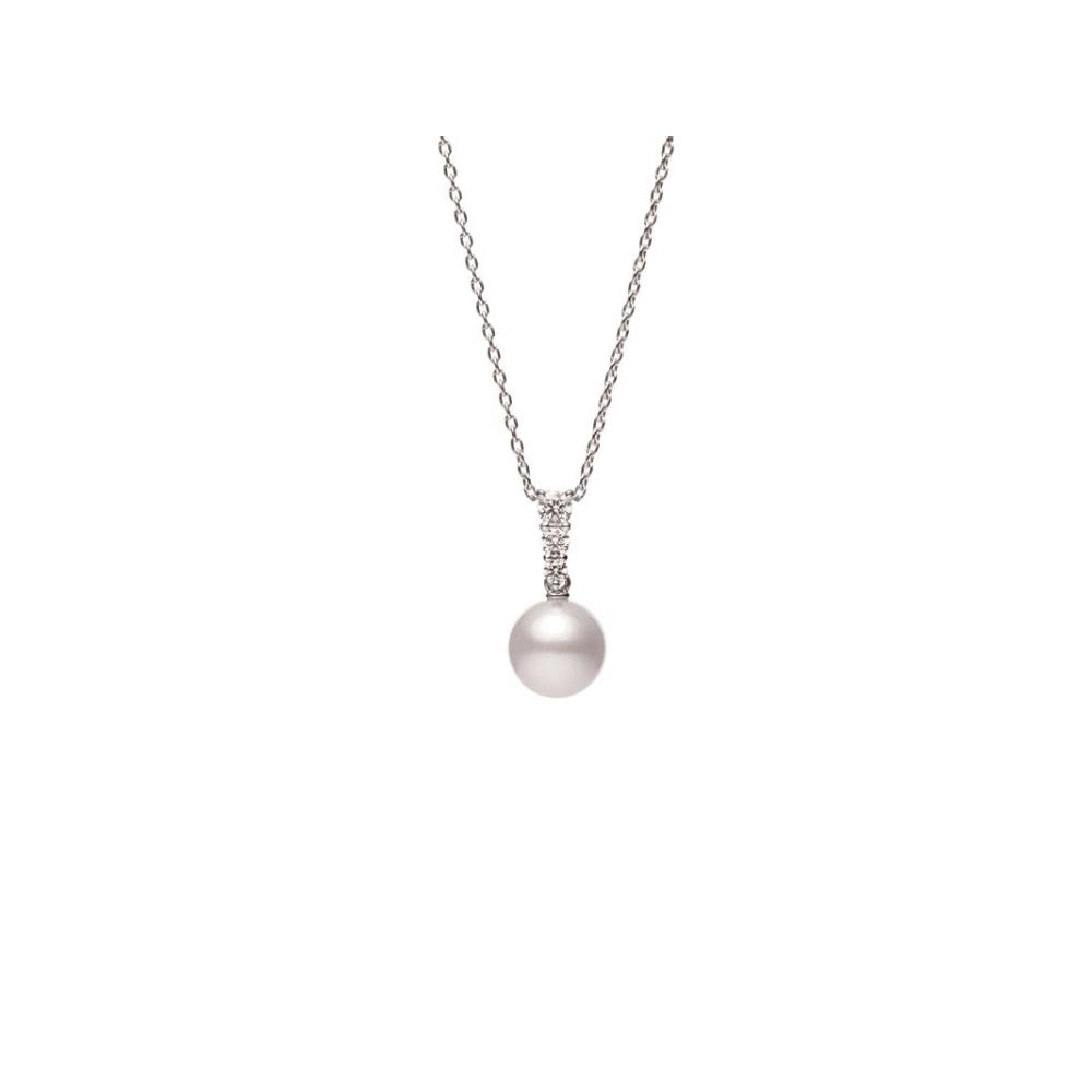 Mikimoto 18K White Gold Diamond & 8mm Pearl Necklace Meierotto Jewelers