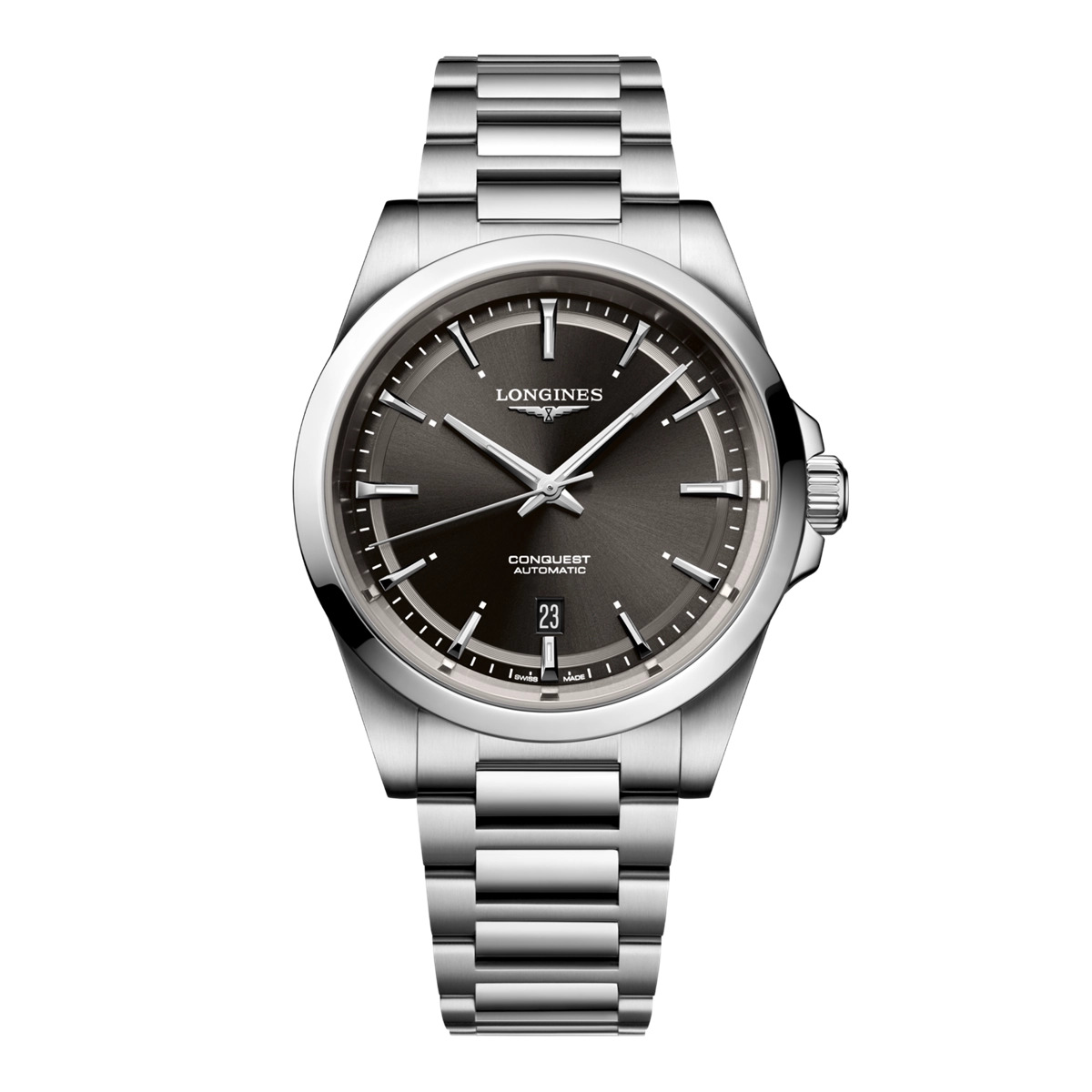 LONGINES CONQUEST Automatic 本体 Longines Conquest Black Dial Steel Bracelet 41mm – Meierotto Jewelers