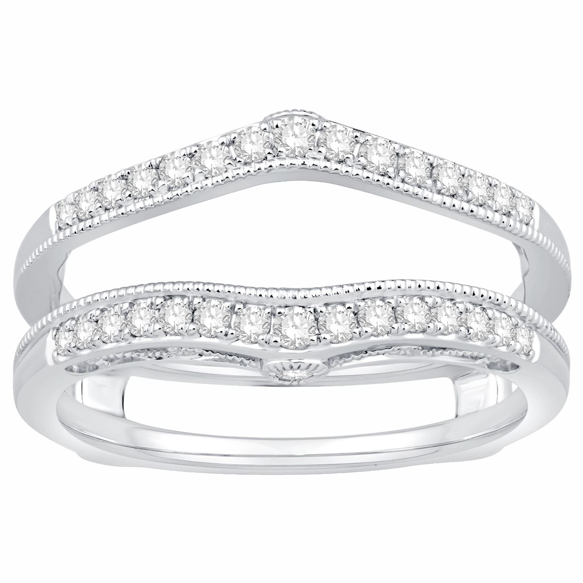 14K White Gold Diamond Ring Guard with Beaded Inner Edge Meierotto