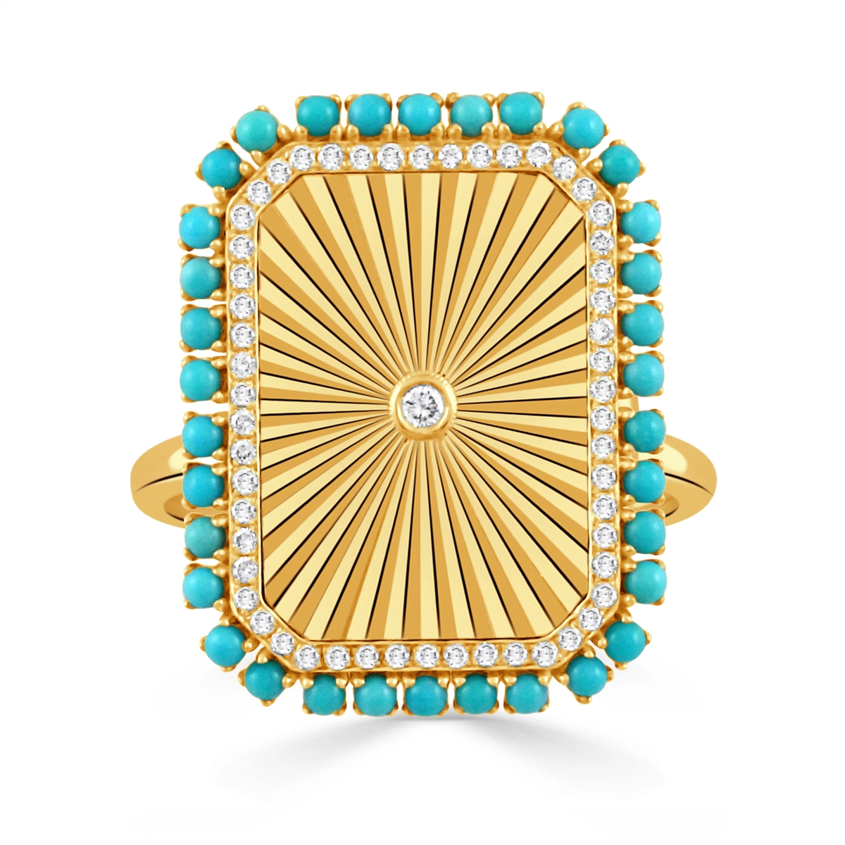 Doves 18K Yellow Gold Rectangular Ring with Turquoise and Diamond - Main Image