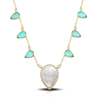 csv_image Doves Necklace in Yellow Gold containing Mother of pearl, Quartz, Other, Multi-gemstone, Diamond N8669AZMP