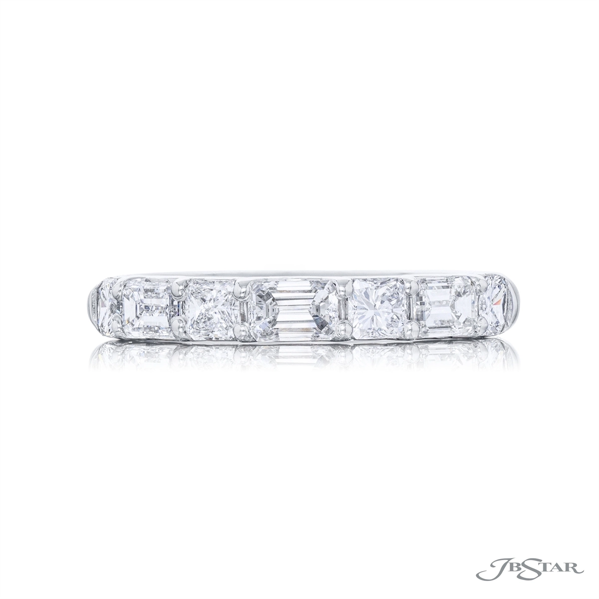 JB Star Platinum Emerald and Radiant Cut Diamond Band Meierotto Jewelers