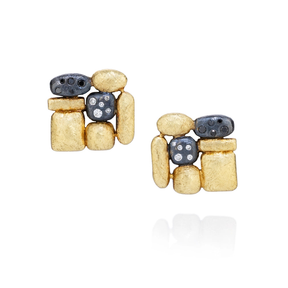 Todd Reed Earrings in Mixed Metals containing Black diamond, Multi-gemstone, Diamond TRDE306-18KY-SS