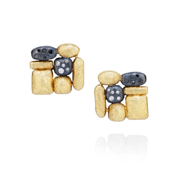 Todd Reed Earrings in Mixed Metals containing Black diamond, Multi-gemstone, Diamond TRDE306-18KY-SS
