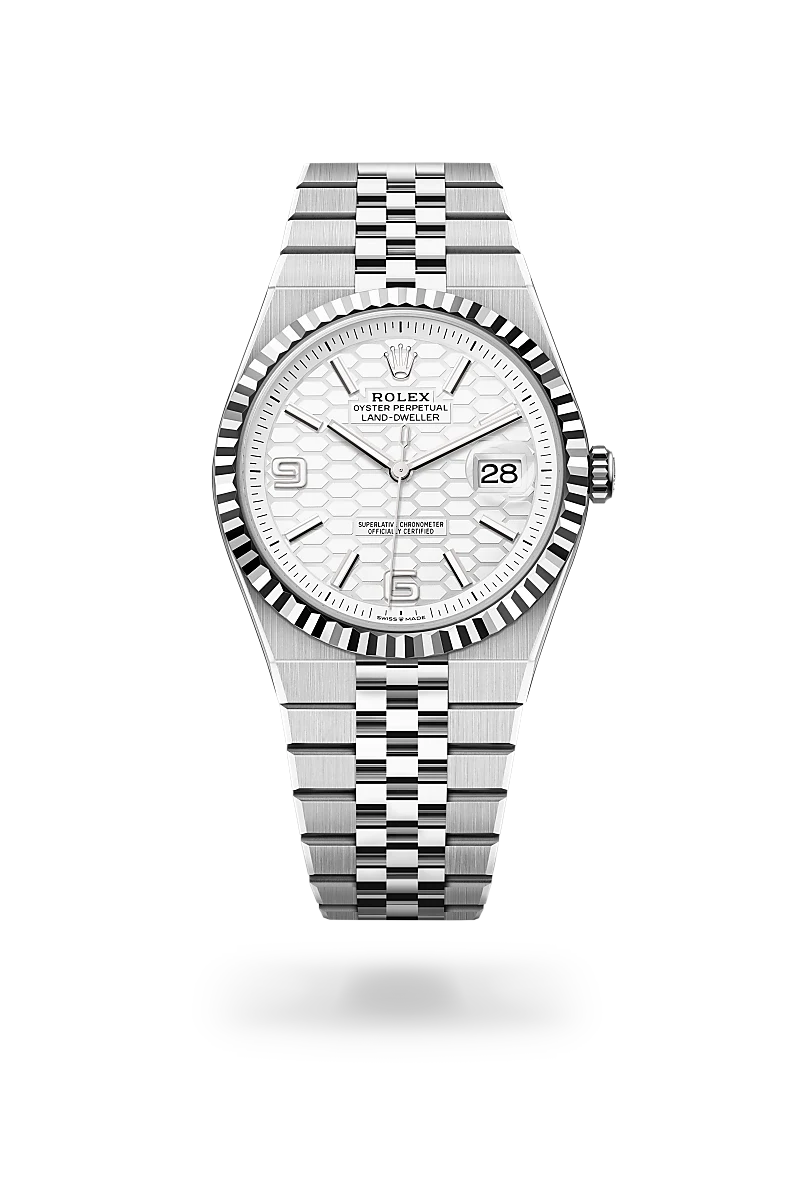 Rolex Land-Dweller in White Rolesor - combination of Oystersteel and white gold, M127334-0001 - Meierotto Jewelers