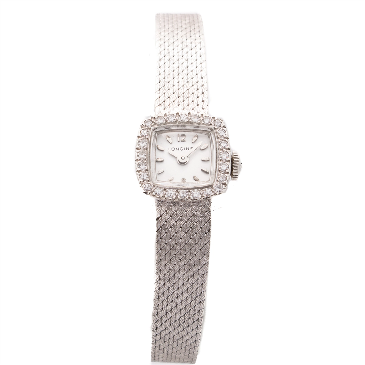 Vintage Longines Watch 14K White Gold Diamonds 14mm Manual Wind (Preow