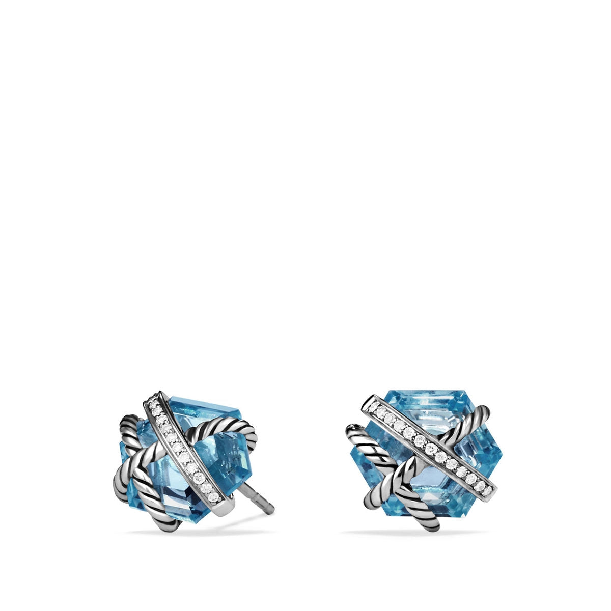 David Yurman Earrings in Silver containing Blue topaz , Multi-gemstone, Diamond E11345DSSABTDI
