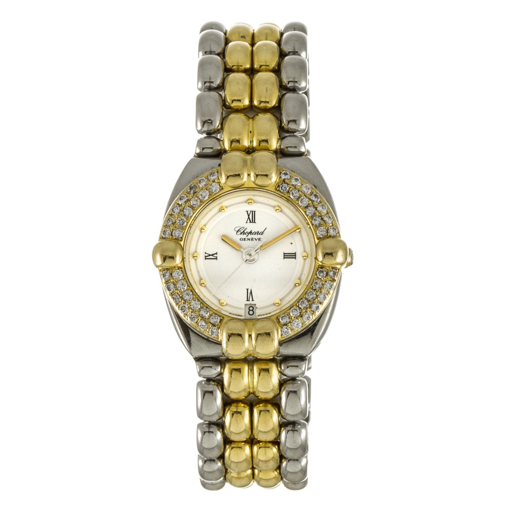 Chopard Gstaad Ladies Two Tone Diamond Watch 32 8117 24mm Pre Owned Meierotto Jewelers