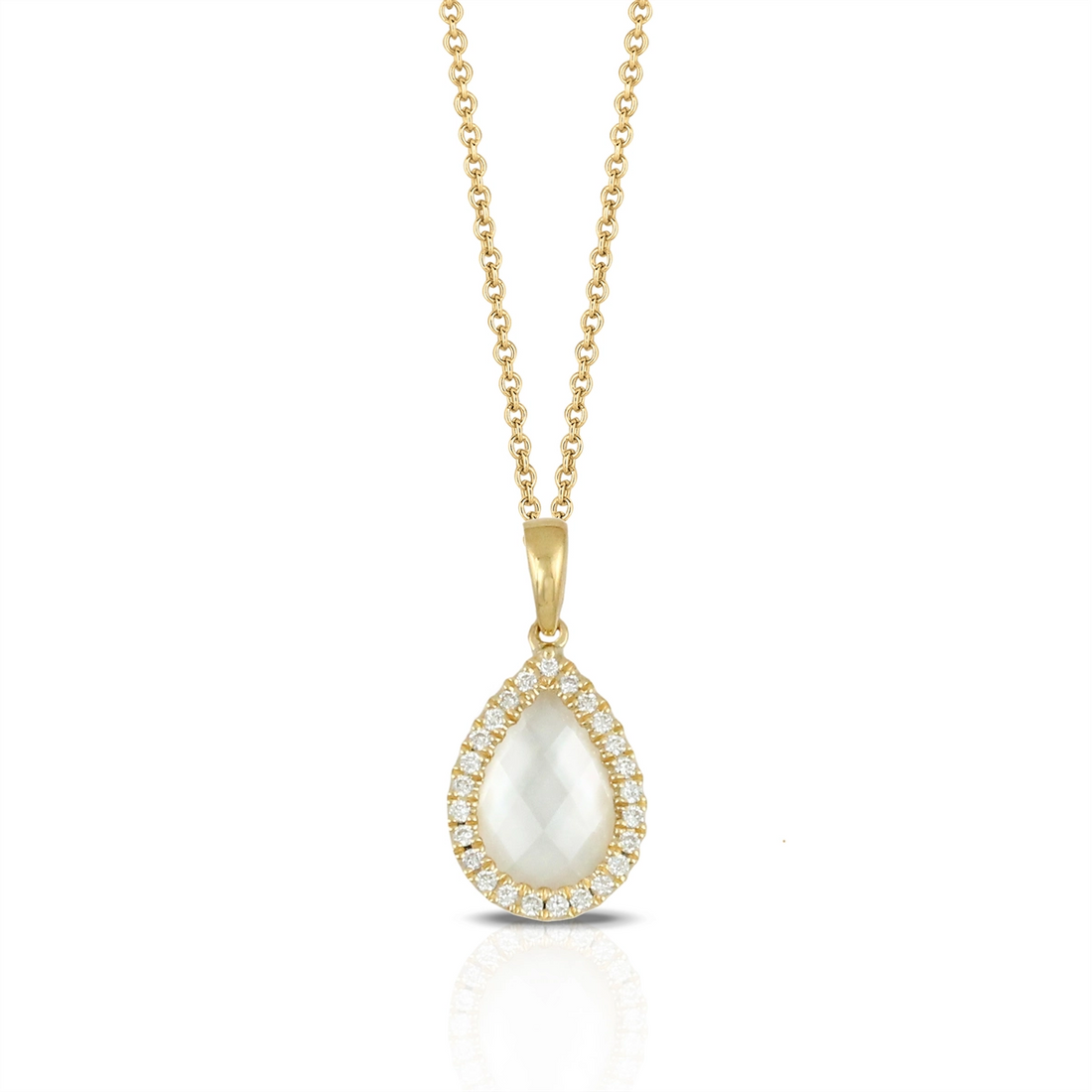 Doves Pendants in Yellow Gold containing Mother of pearl, Quartz, Multi-gemstone, Diamond P7106WMP