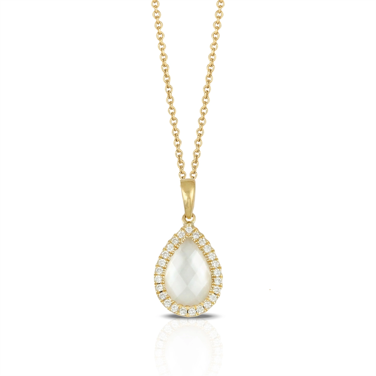 Doves Pendants in Yellow Gold containing Mother of pearl, Quartz, Multi-gemstone, Diamond P7106WMP