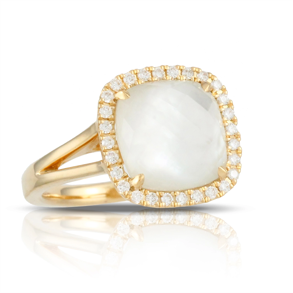 Doves Rings in Yellow Gold containing Mother of pearl, Quartz, Multi-gemstone, Diamond R6247WMP-1