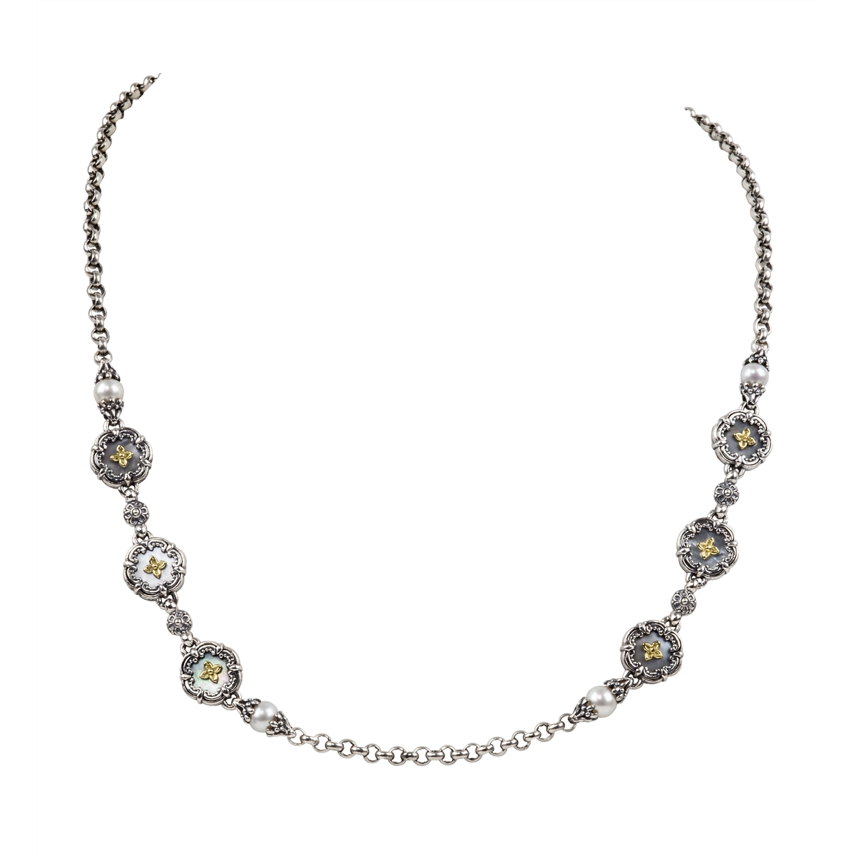 Konstantino Necklaces in Mixed Metals containing Mother of pearl, Multi-gemstone, Pearl KOMK4731-117-18