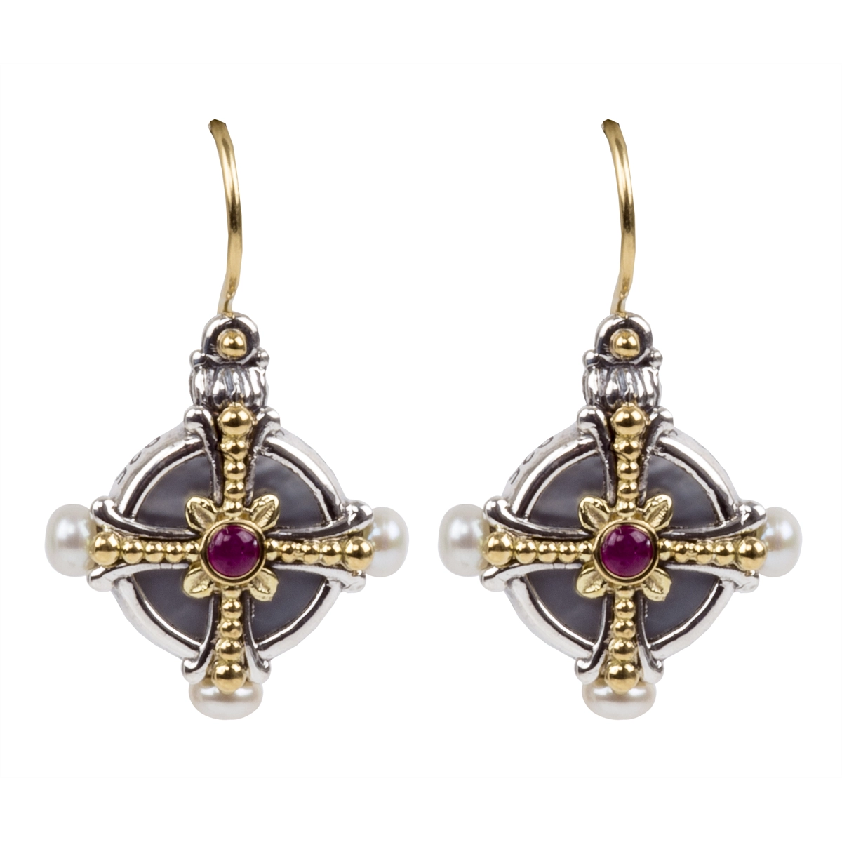 Konstantino Earrings in Mixed Metals containing Mother of pearl, Multi-gemstone, Ruby, Pearl SKMK3144-459