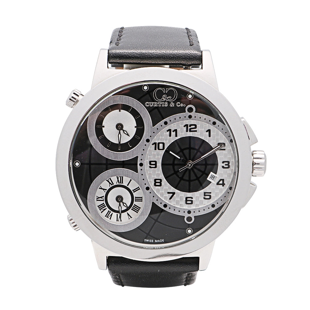 Curtis Co. Big Time World Three Time Zone Watch 50mm Quartz Preowned