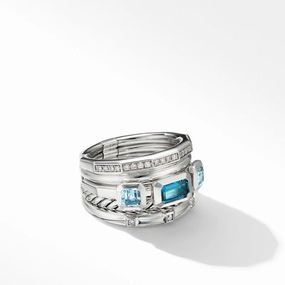 csv_image David Yurman Ring in Silver containing Blue topaz , London blue topaz, Multi-gemstone, Diamond R14695DSSAIBBTDI8