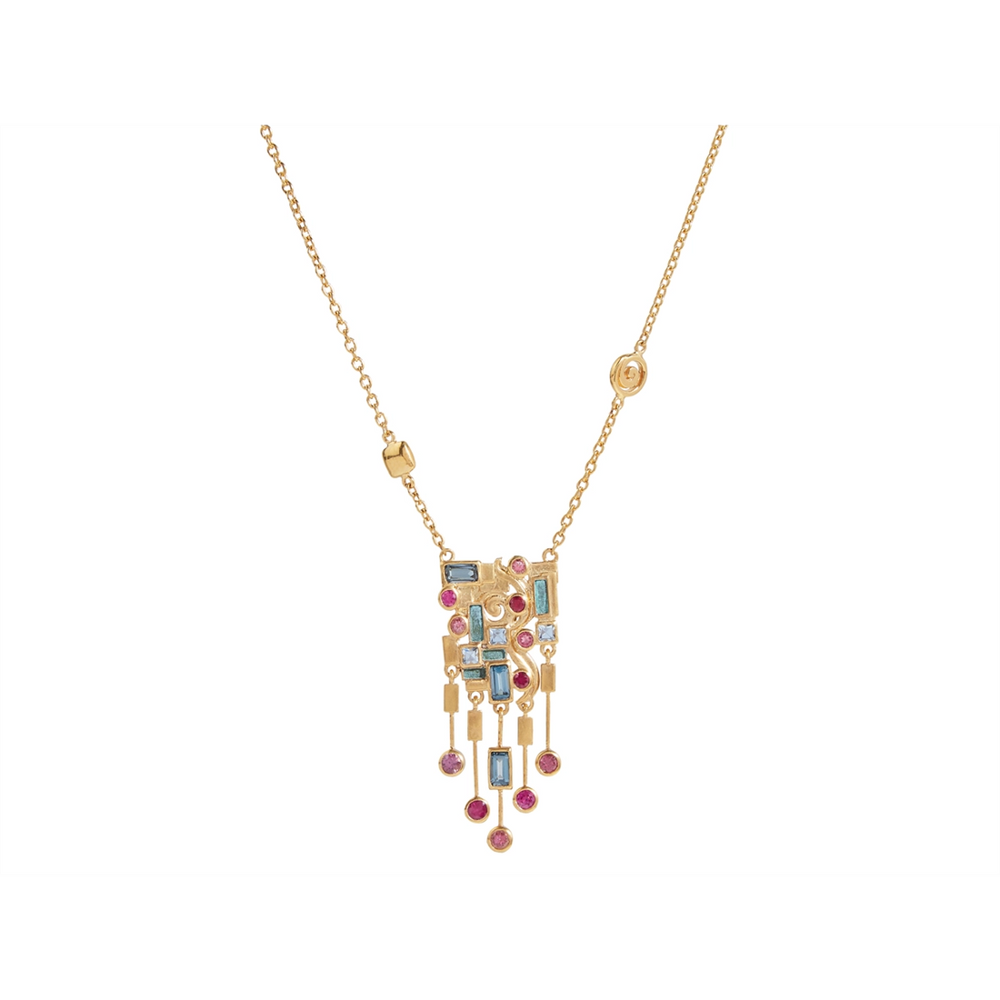 Gurhan Necklaces in Yellow Gold containing Aquamarine, Blue topaz , Pink tourmaline, Other, Multi-gemstone, Ruby GUN-YG-MS18-3575