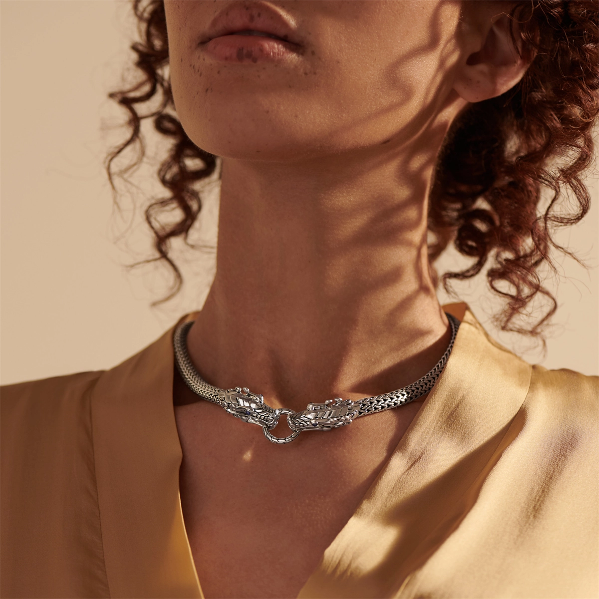 John Hardy Legends Naga Silver Medium Chain Double Dragon Head