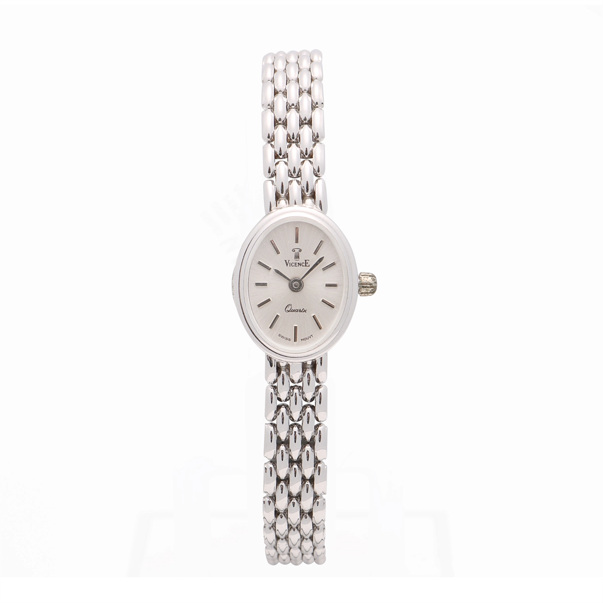 Vicence Watch Ladies 14K White Gold Silver Dial 19mm Quartz