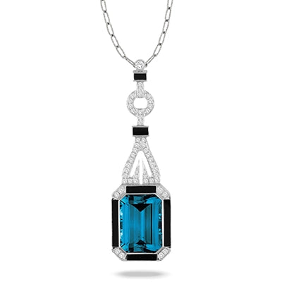 Doves Pendants in White Gold containing London blue topaz, Black onyx, Multi-gemstone, Diamond P8971BOLBT-1