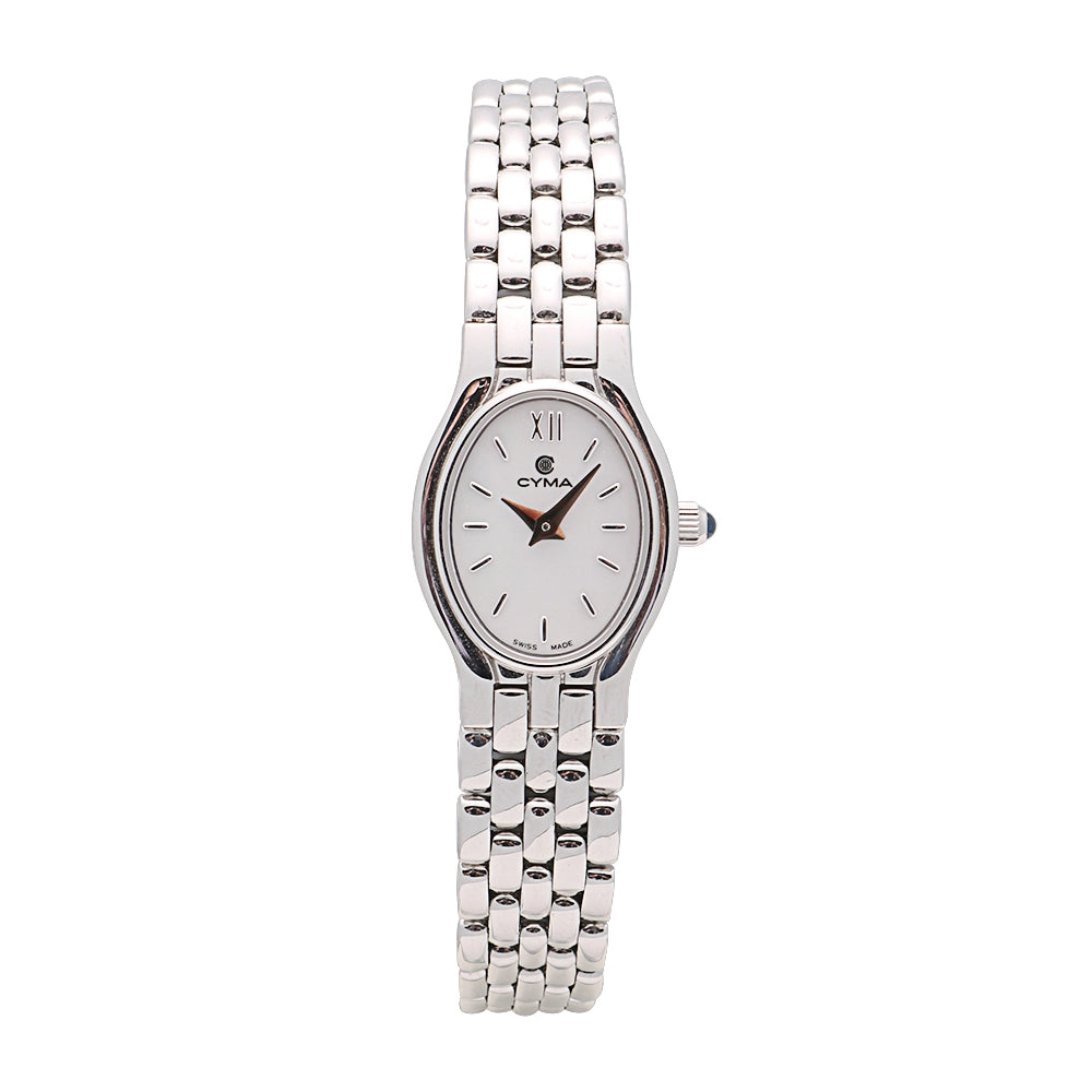 Cyma Ladies' Watch 14K White Gold MOP Dial 28 x 18mm Quartz  (Preowned)(FINAL SALE)