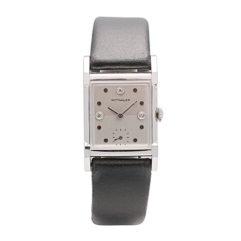 Wittnauer 10K Gold Filled Silver Dial Diamonds Black Strap  display picture 1
