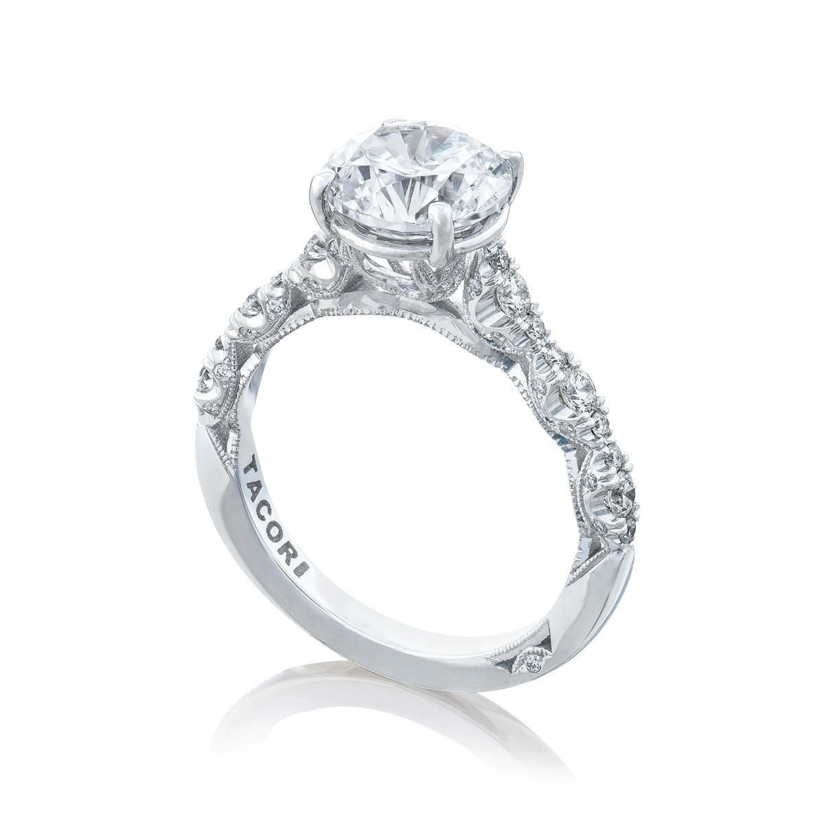 Tacori Engagement Rings in White Gold containing Diamond HT 2558 RD 8 W