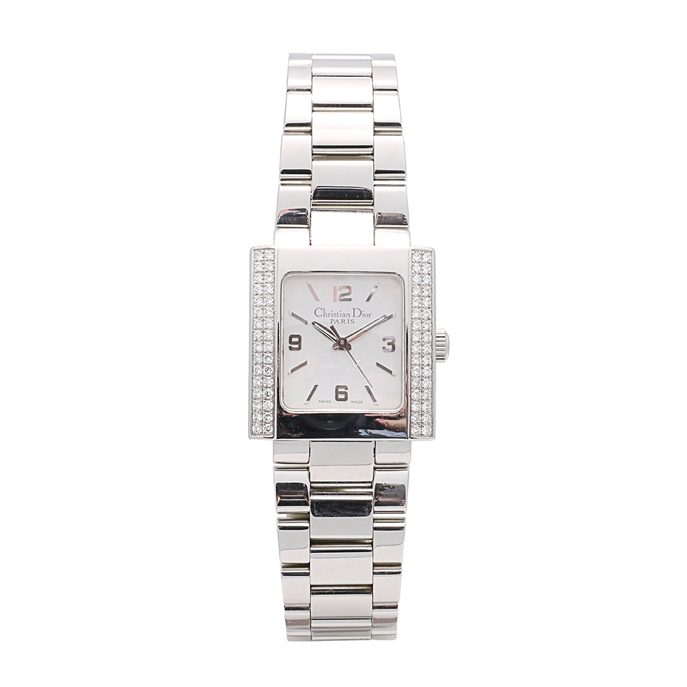 猫*髭様 Christian Dior スクエア クォーツ 腕時計 ホワイト Christian Dior Watch Stainless Steel Silver Dial Diamonds 25mm