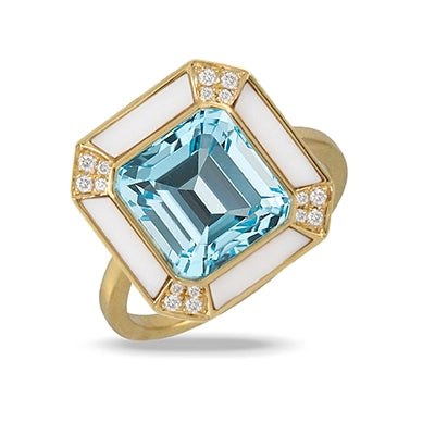 Doves Rings in Yellow Gold containing Blue topaz , Other, Multi-gemstone, Diamond R10088WABT