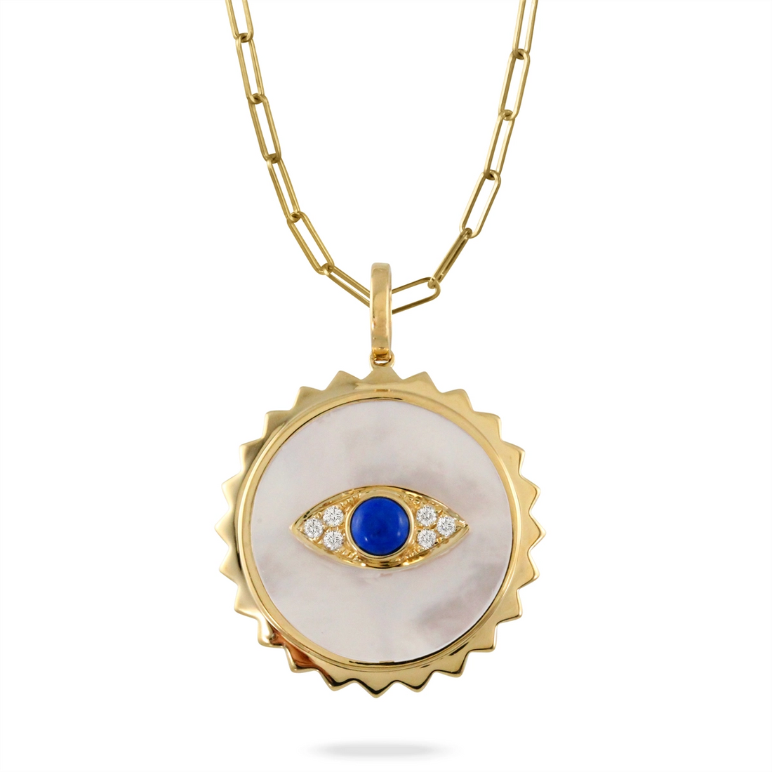 Doves Pendants in Yellow Gold containing Mother of pearl, Lapis, Multi-gemstone, Diamond P10017WMPLP