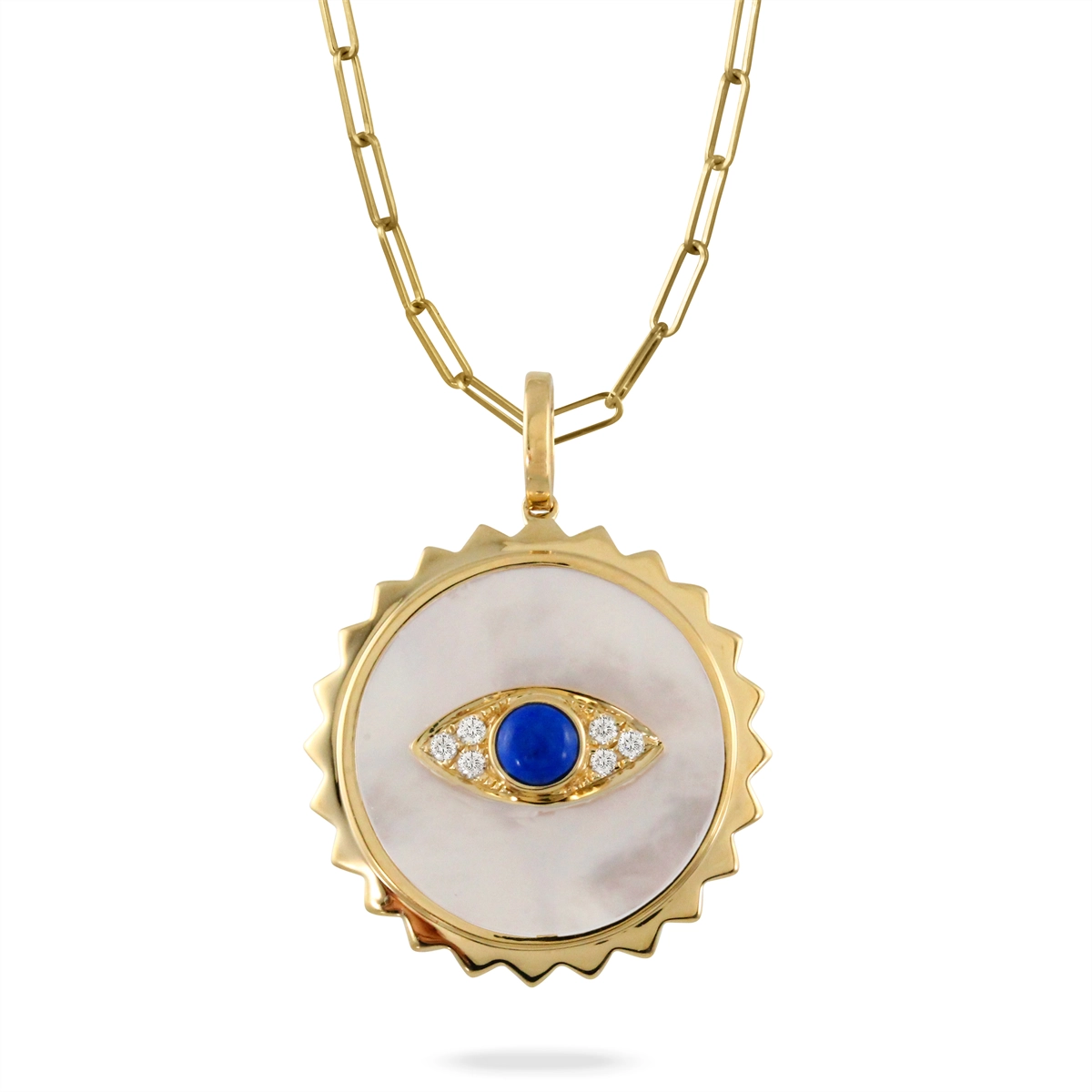 Doves Pendants in Yellow Gold containing Mother of pearl, Lapis, Multi-gemstone, Diamond P10017WMPLP