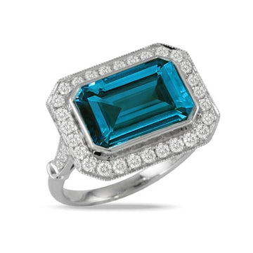 Doves Rings in White Gold containing London blue topaz, Multi-gemstone, Diamond R9797LBT