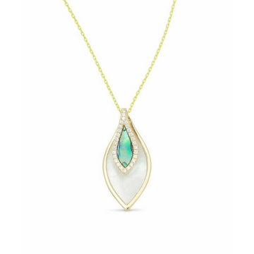 Frederic Sage Necklaces in Yellow Gold containing Mother of pearl, Other, Multi-gemstone, Diamond P3700WA-4-YWAL