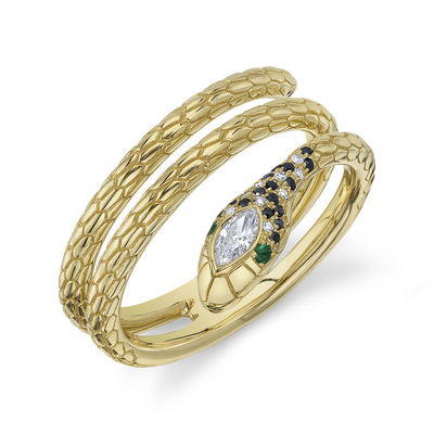 csv_image Rings Ring in Yellow Gold containing Black diamond, Multi-gemstone, Diamond, Emerald 417481