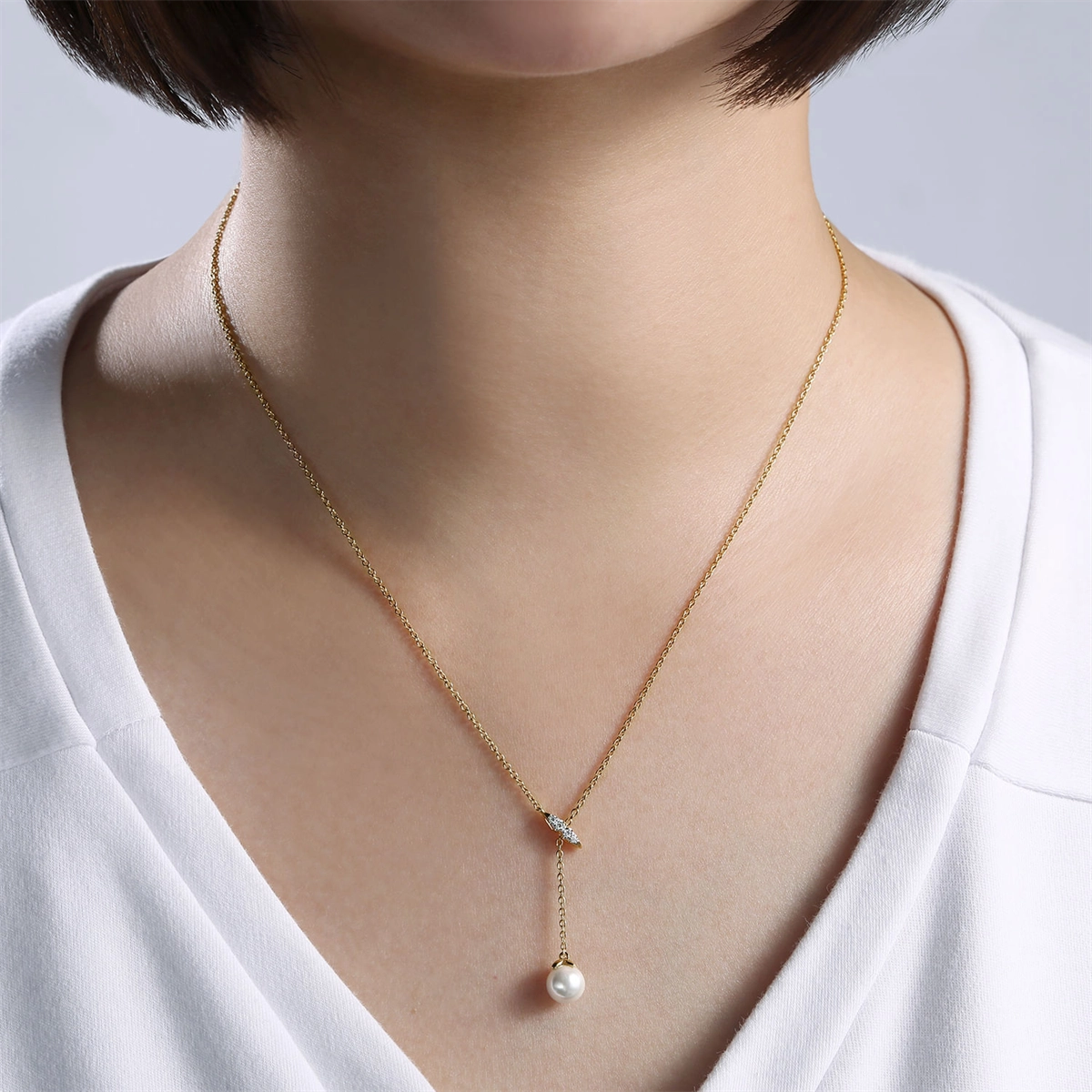 Gabriel & Co Necklaces in Yellow Gold containing Multi-gemstone, Diamond, Pearl NK5963Y45PL