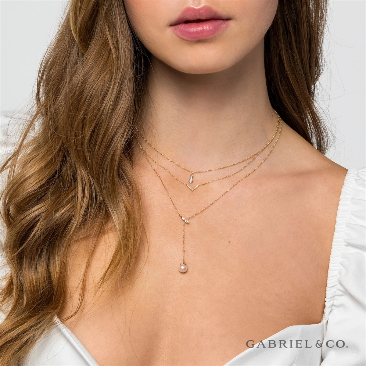 Gabriel & Co Necklaces in Yellow Gold containing Multi-gemstone, Diamond, Pearl NK5963Y45PL